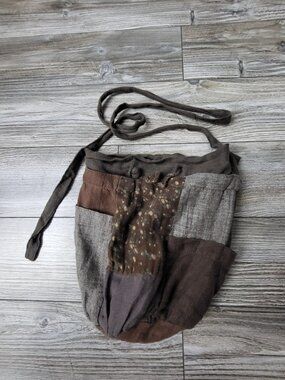 Linen Bag Patchwork Crossbody Bucket Bag Boho Hippie